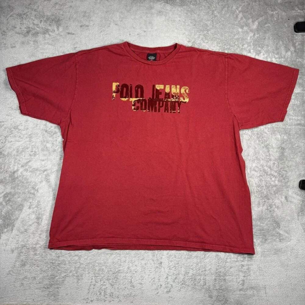 Y2K Ralph Lauren Polo Jeans Company Mens XXL Baggy Red T-Shirt Vintage Grunge